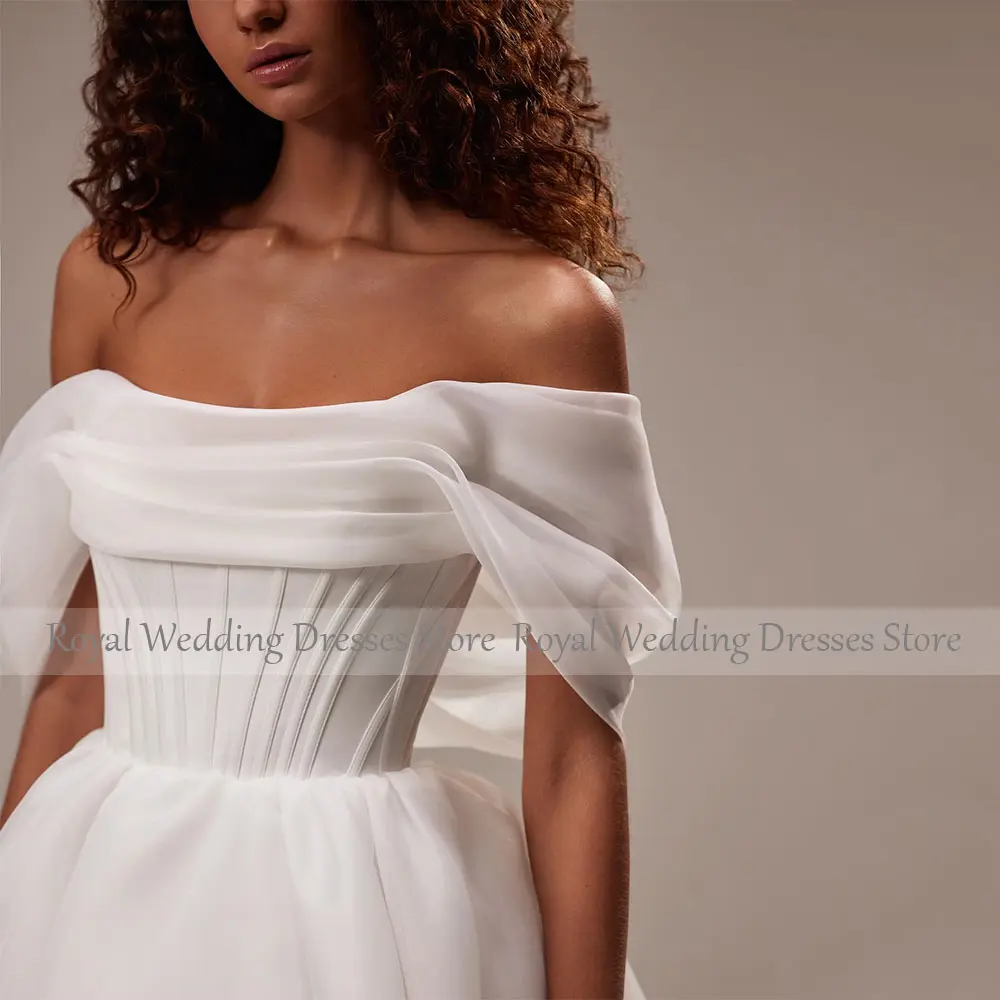 Short Wedding Dress for Bride Off the Shoulder Corset Mini Wedding Gowns White Organza A Line Lace Up Elegant Bridal Dresses