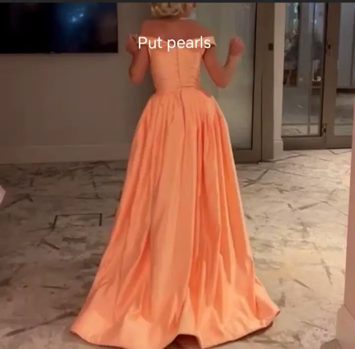 Customizable Prom Dress Orange Off the Shoulder Column Mini Gown with Detachable Train