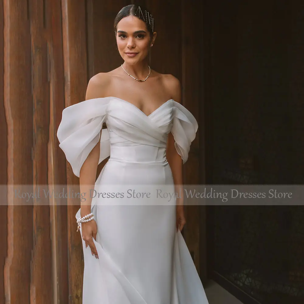 Mermaid Wedding Dresses Ivory Organza Satin Off the Shoulder Elegant Wedding Gown for Bride V Neck Backless Trumpet Bridal Dress