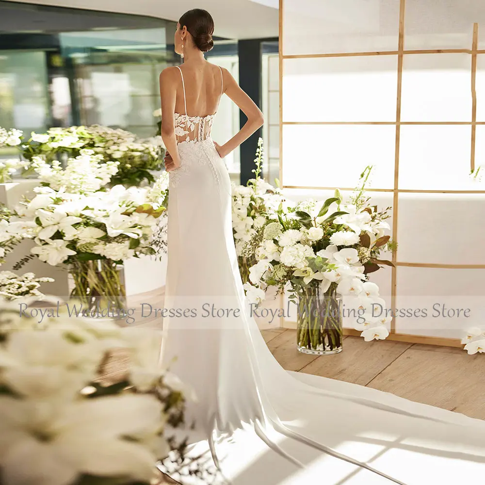 Sexy V Neck Wedding Dresses Ivory Spaghetti Straps Appliques Wedding Gowns for Women Long Lace Up Simple Bridal Dress 2025
