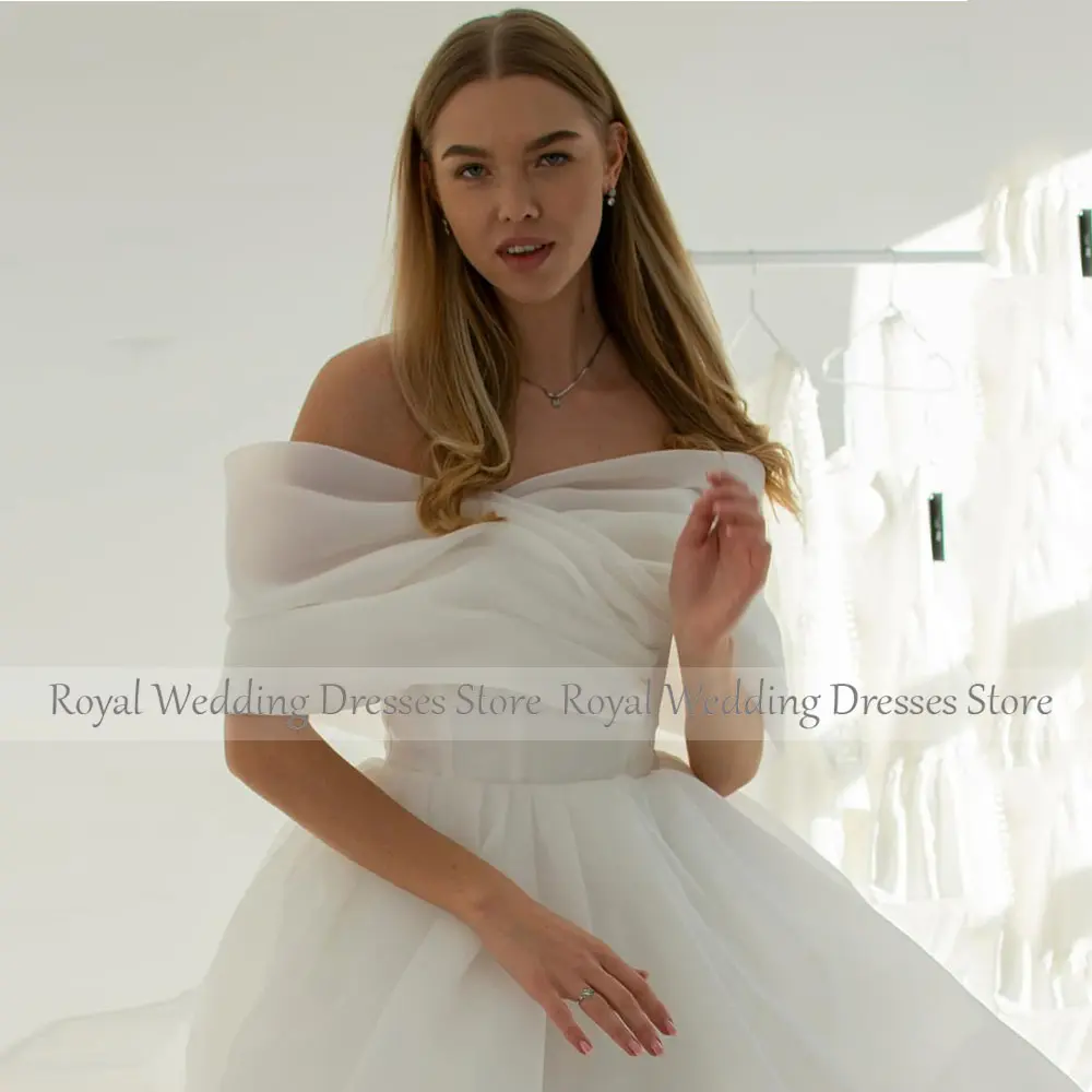 Modern Ivory Mini Short Wedding Dress For Women Off The Shoulder A Line Wedding Gown Organza Satin Bridal Gown