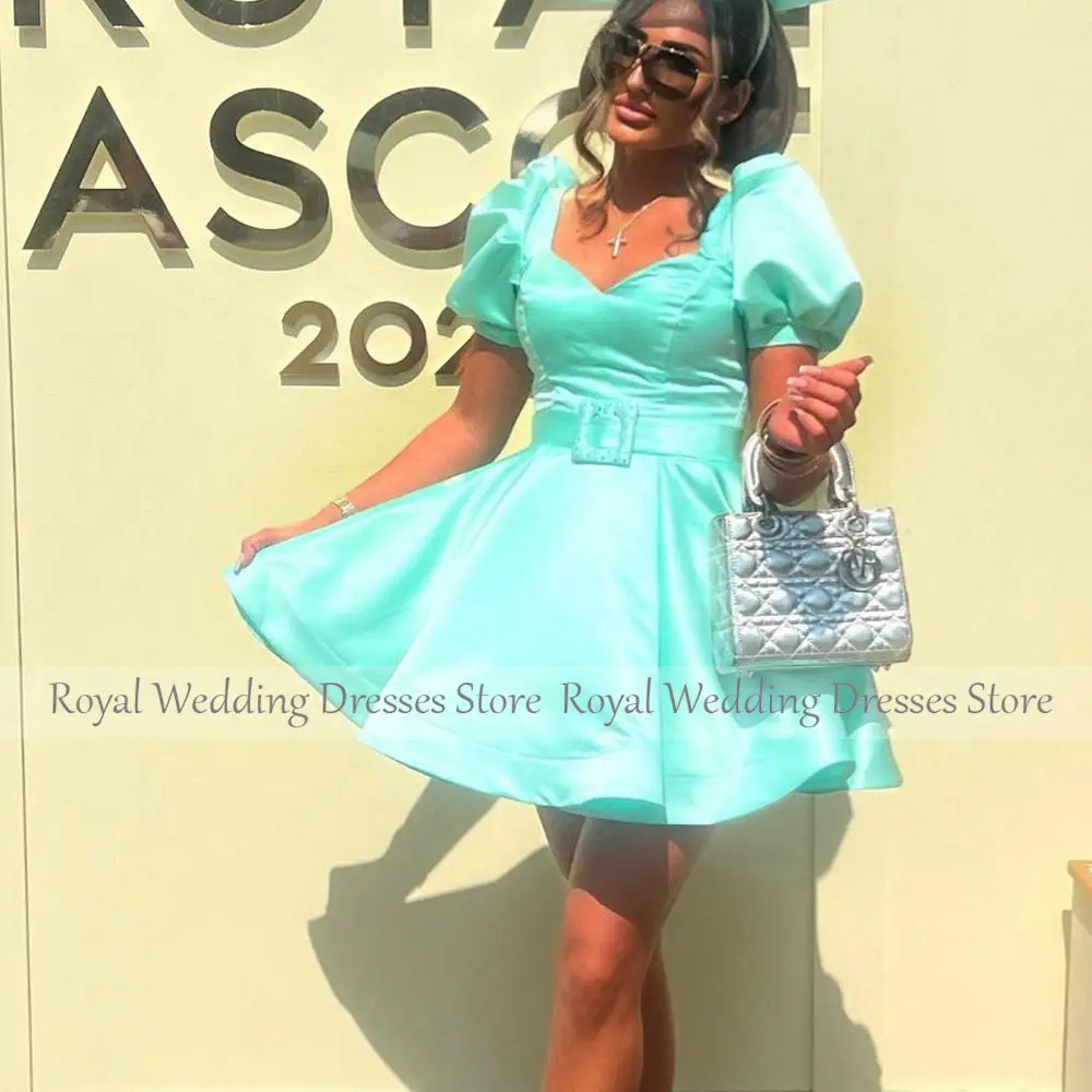 A Line Cocktail Dress for Women Mini Short Cocktail Gowns Short Puff Sleeves Sweetheart Party Gown Mint Homecoming Dress
