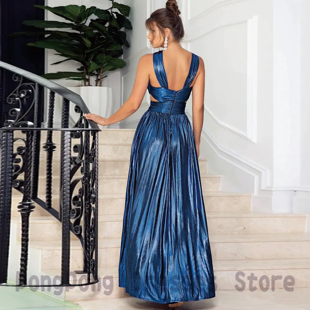 Sexy Spaghetti Fron Slit Exquisite Evening Dresses Sleeveless 2023 Floor length Open Back Paillette Party Gown For Women Custom
