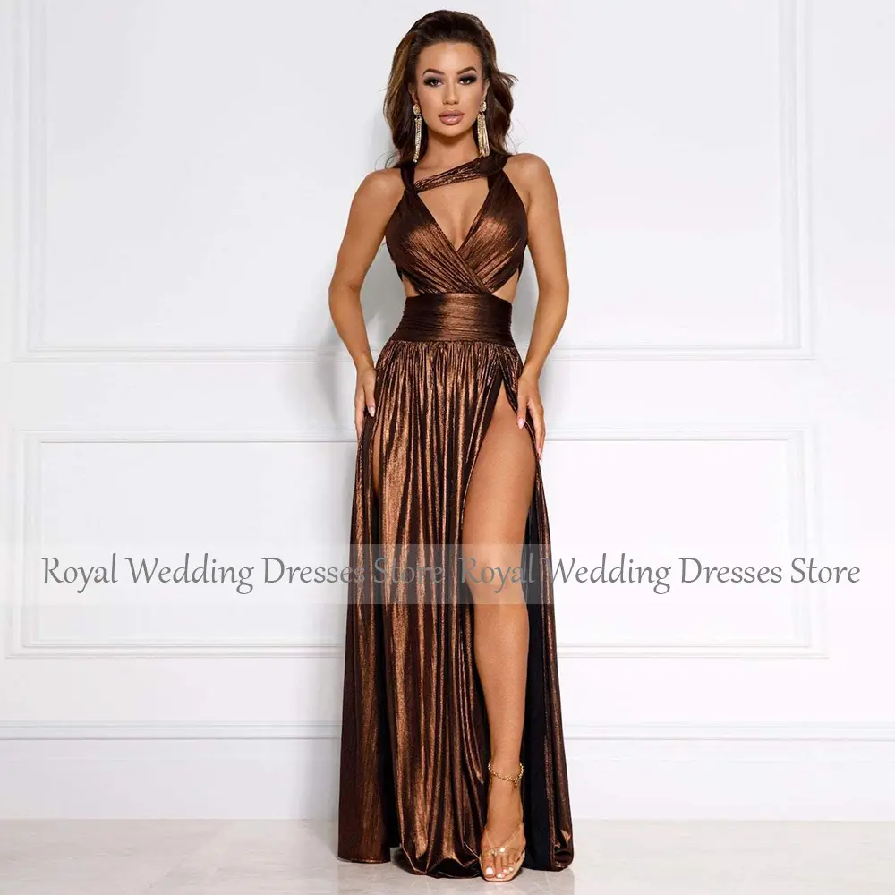 Sexy Spaghetti Fron Slit Exquisite Evening Dresses Sleeveless 2023 Floor length Open Back Paillette Party Gown For Women Custom