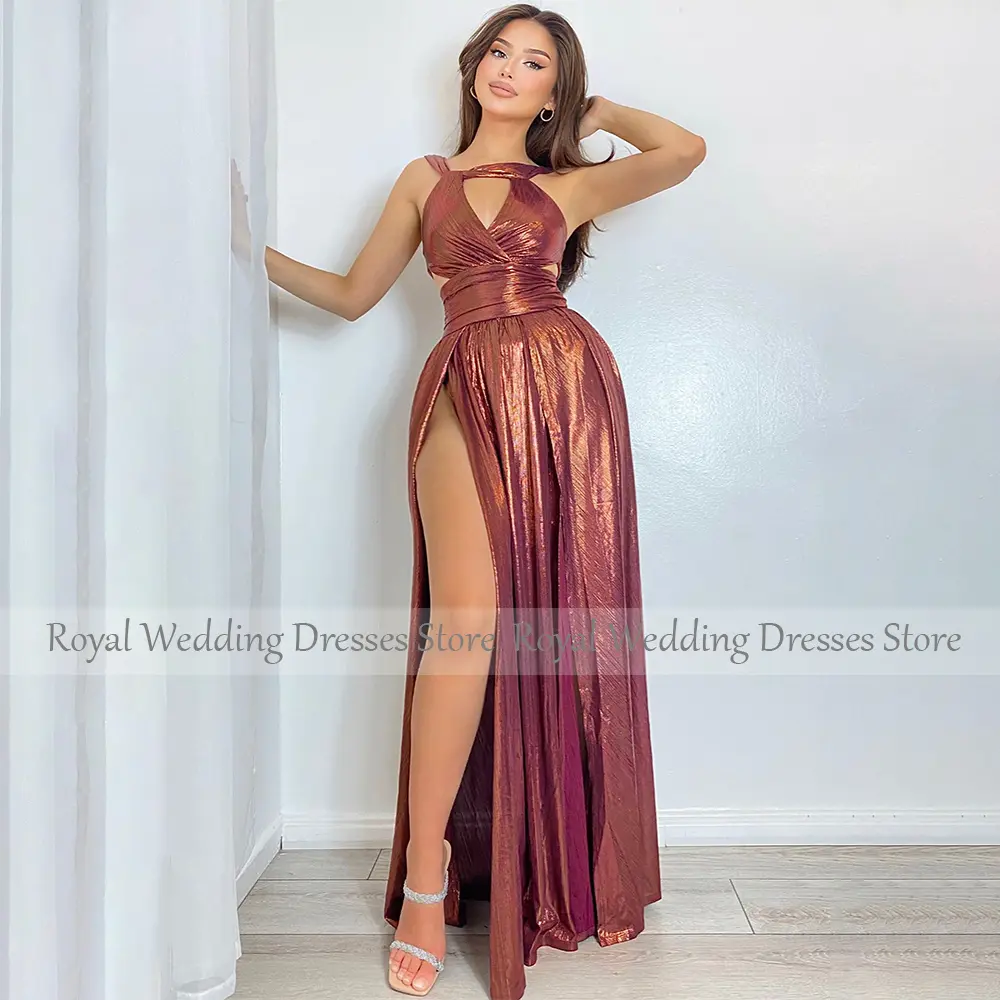 Sexy Spaghetti Fron Slit Exquisite Evening Dresses Sleeveless 2023 Floor length Open Back Paillette Party Gown For Women Custom