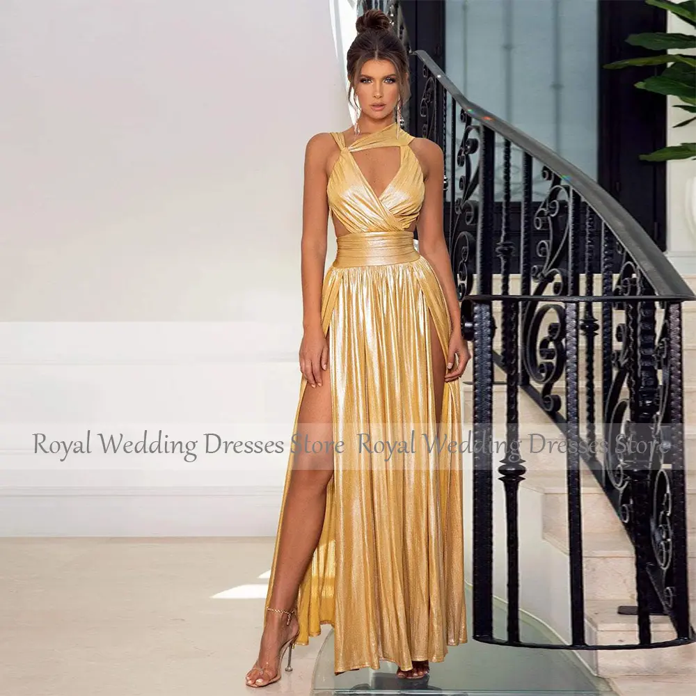 Sexy Spaghetti Fron Slit Exquisite Evening Dresses Sleeveless 2023 Floor length Open Back Paillette Party Gown For Women Custom