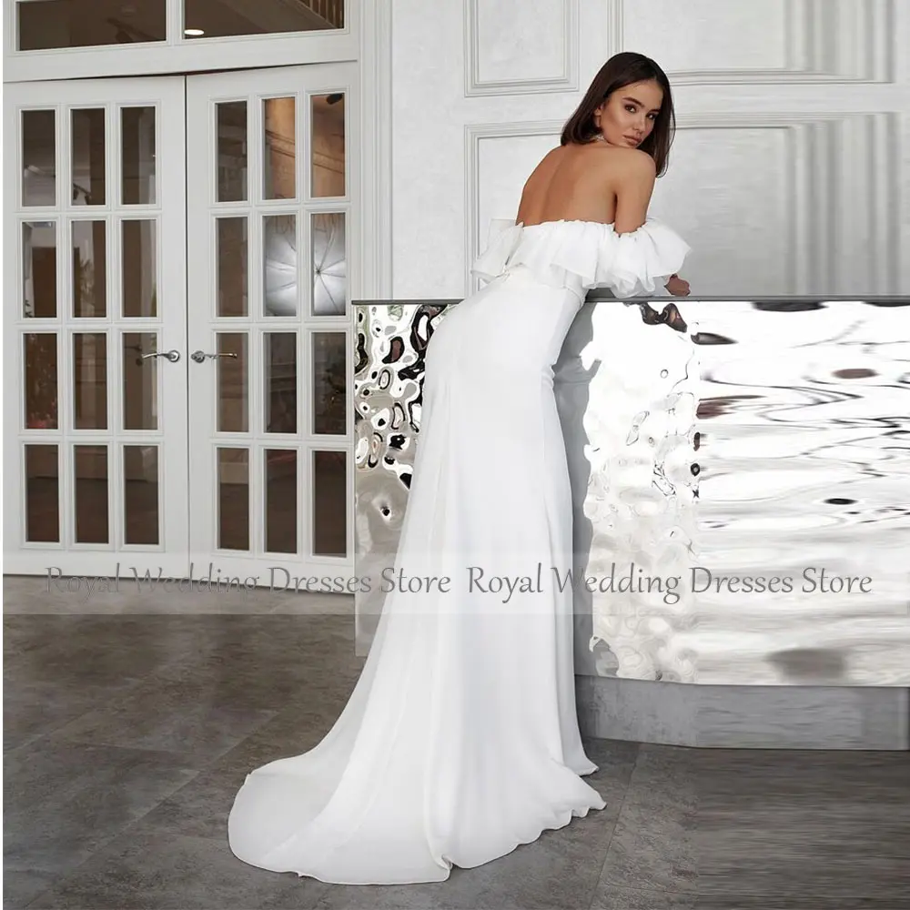 Mermaid Ivory Bridal Dress Strapless Ruffles Wedding Gowns Floor Length Wedding Dress Sweep Train Dress With Detachable Sleeves
