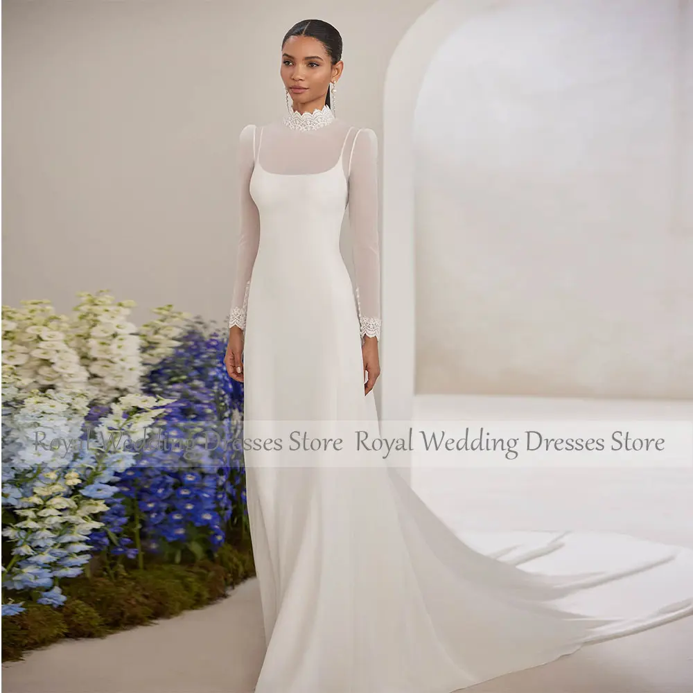 Two Piece Elegant  Wedding Dresses for Women Ivory Long Sleeves High Neck A Line Wedding Gowns Long  Simple Bridal Dress 2025