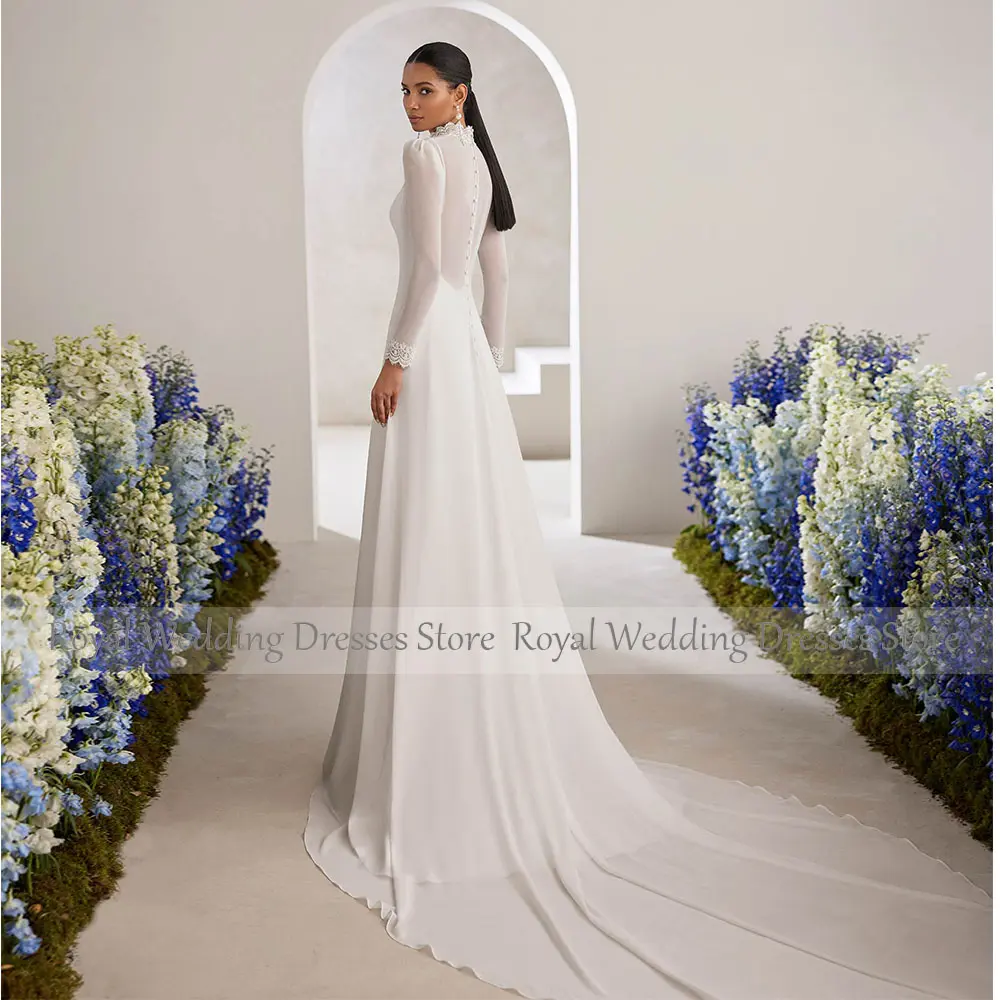 Two Piece Elegant  Wedding Dresses for Women Ivory Long Sleeves High Neck A Line Wedding Gowns Long  Simple Bridal Dress 2025