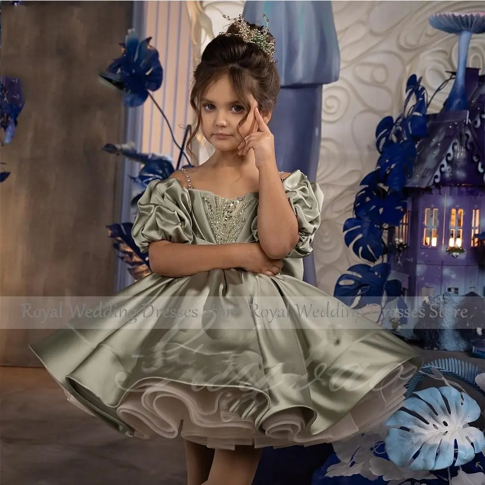 Cute Mini Short Flower girls Dress Off the Shoulder Pearl Sweetheart Belt Ball Gown 2025