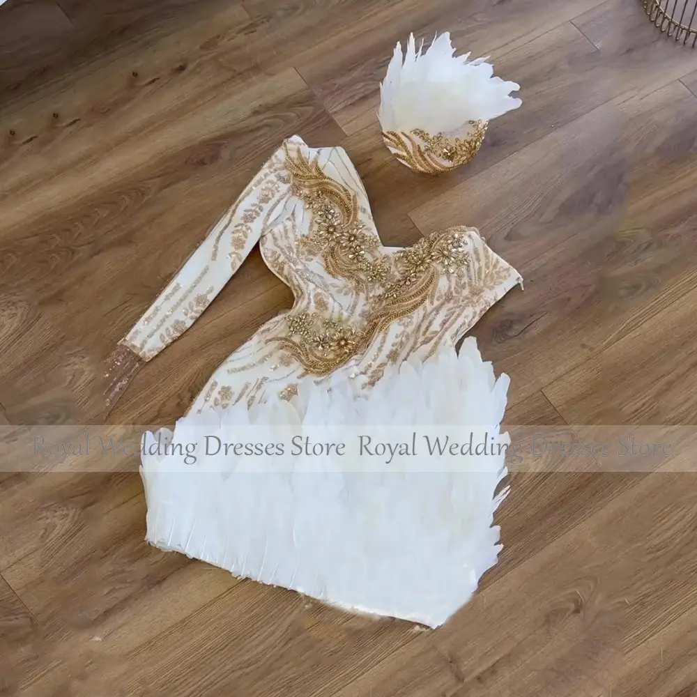 Luxury Ivory Cocktail Dress Mini Short Cocktail Gowns for Women Sheath Long Sleeves Appliques Beading Party Gown