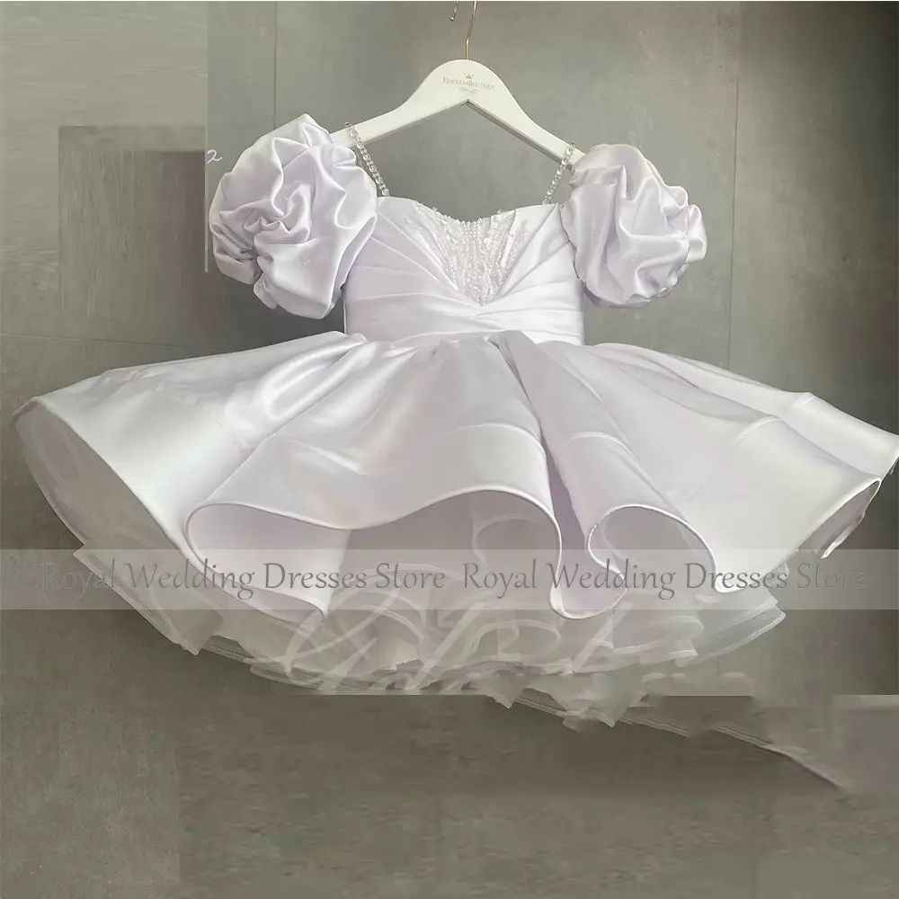 Cute Mini Short Flower girls Dress Off the Shoulder Pearl Sweetheart Belt Ball Gown 2025