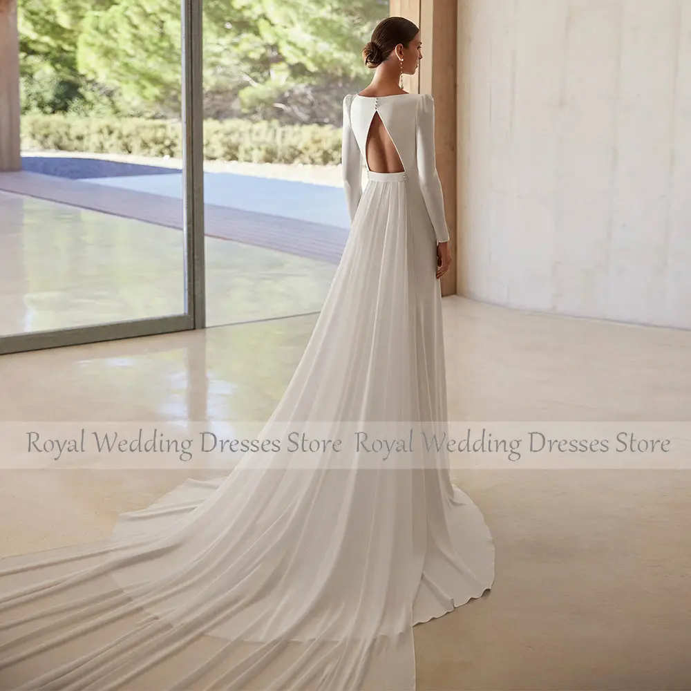 Elegant Square Collar Wedding Dresses For Women With Detachable Train Mermaid  Wedding Gowns Long  Simple Bridal Dress