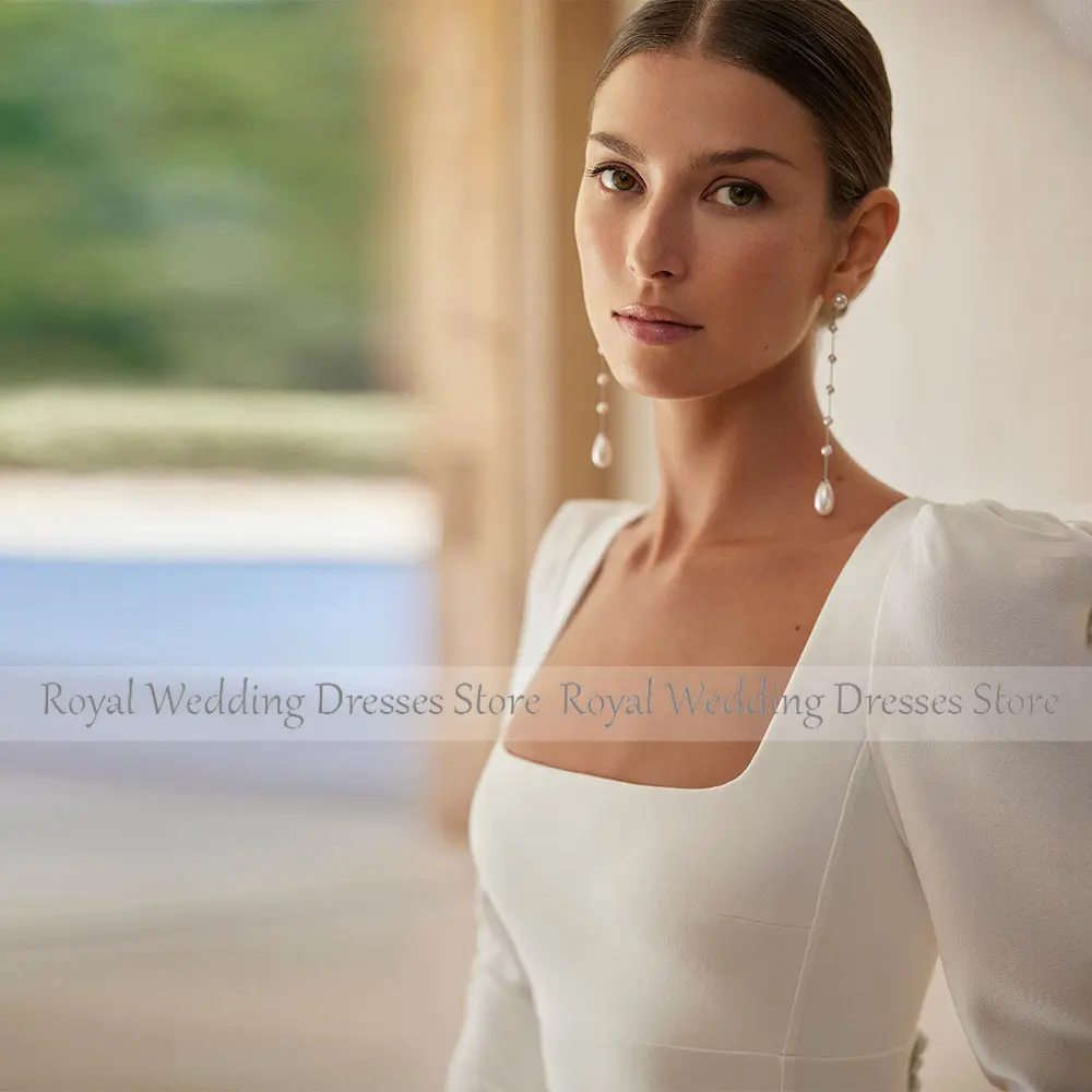 Elegant Square Collar Wedding Dresses For Women With Detachable Train Mermaid  Wedding Gowns Long  Simple Bridal Dress