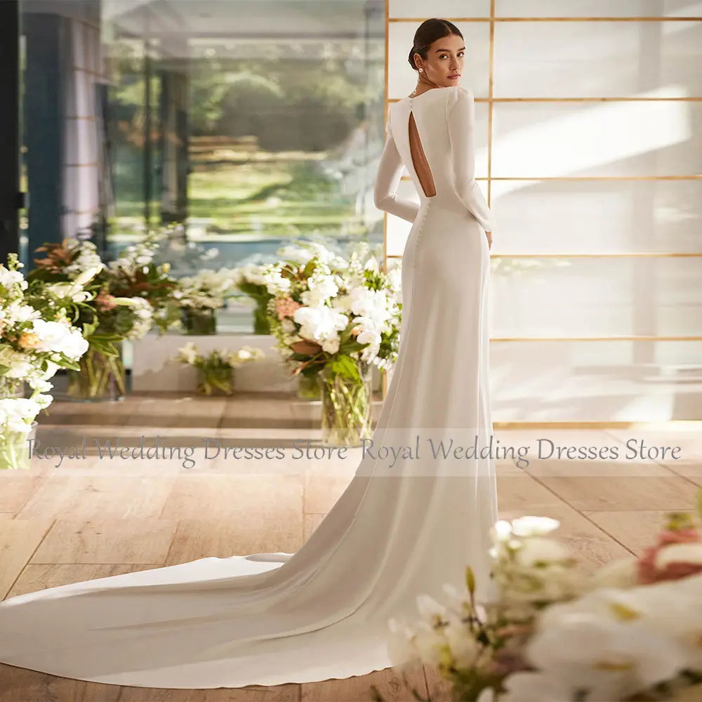 Modern  V Neck Bridal Dress Mermaid Full Sleeves  Wedding Gowns for Women 2025 Bride Backless Ivory Wedding Dresses Long