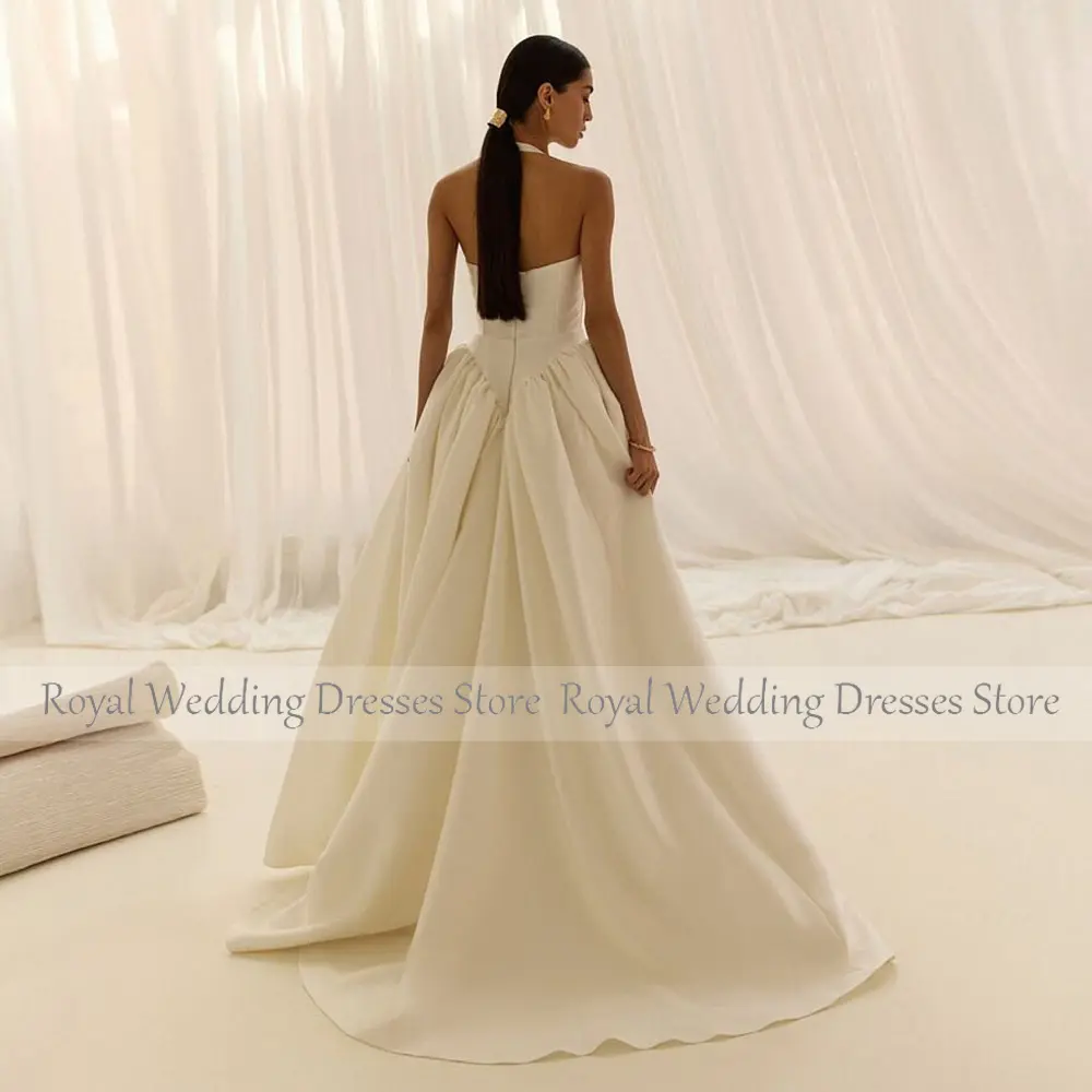 Modern A Line Wedding Dress Halter Satin Wedding Gowns for Women 2025 Floor Length Ivory Long Bridal Dress