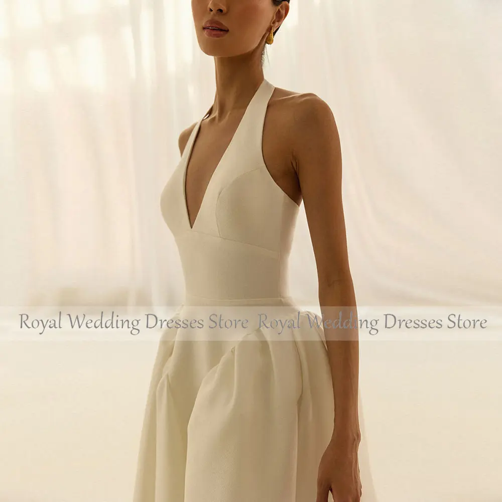 Modern A Line Wedding Dress Halter Satin Wedding Gowns for Women 2025 Floor Length Ivory Long Bridal Dress