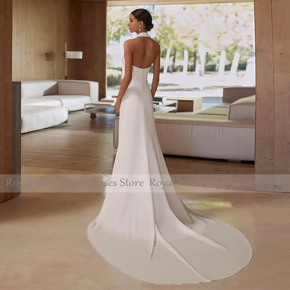 Modern Ivory Bridal Dress  Halter Mermaid Satin Wedding Gowns For Women Beading  With Chiffon Shawl Wedding Dresses Long 2025