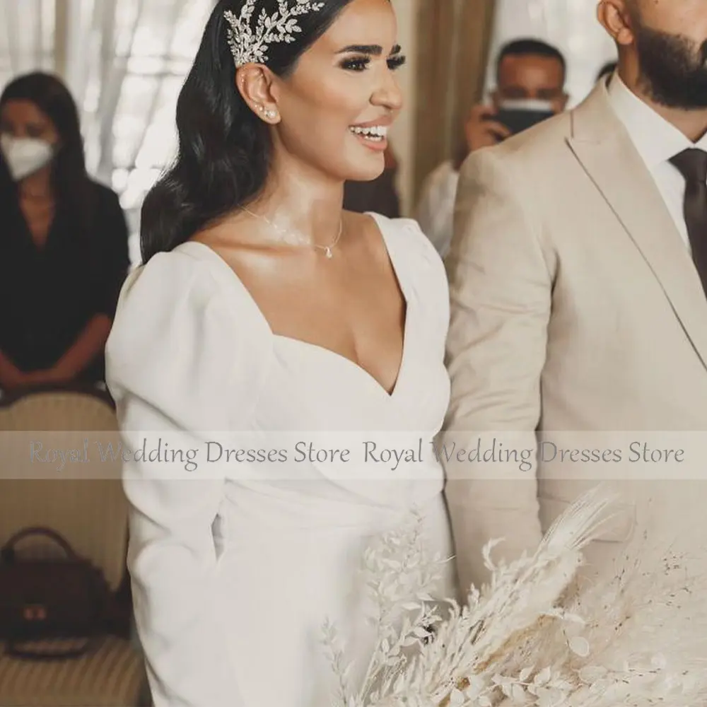 Simple Mermaid Wedding Dress for Women 2023 Bride Long Sleeves Elegant  Gown  Side Split Backless V Neck Bridal