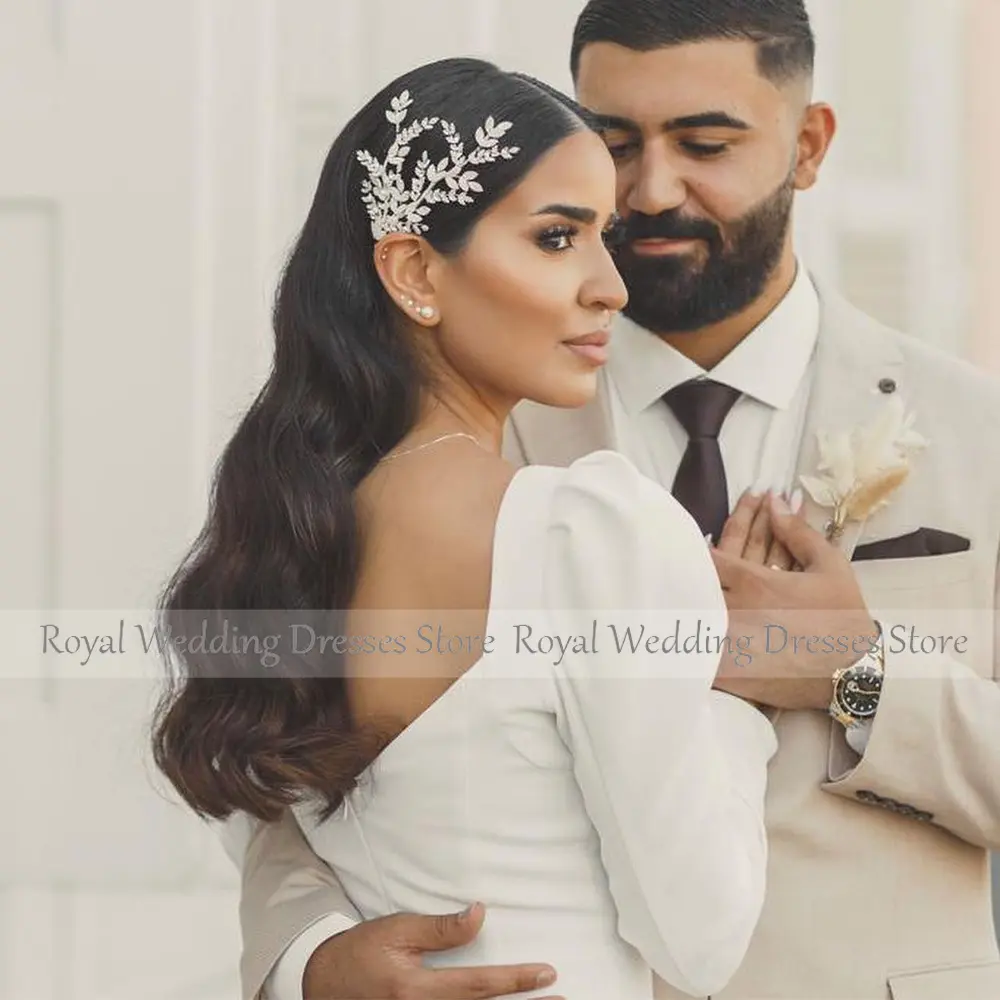 Simple Mermaid Wedding Dress for Women 2023 Bride Long Sleeves Elegant  Gown  Side Split Backless V Neck Bridal
