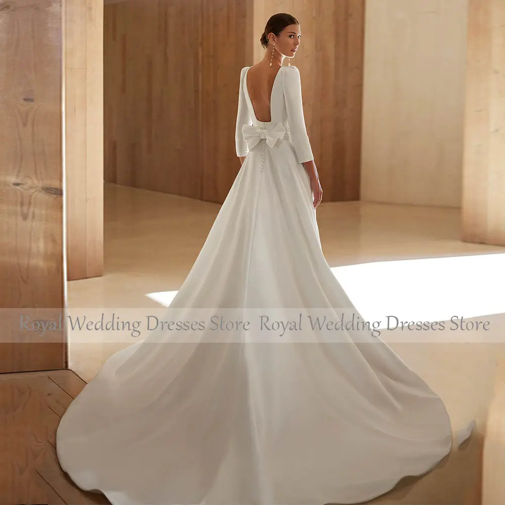Elegant Ivory Wedding Dresses for Women  3/4 Sleeves Square Collar A Line Wedding Gowns Front Split Simple Bridal Dress 2025