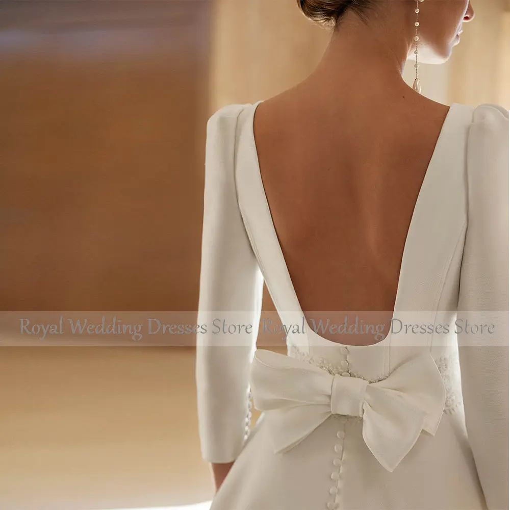 Elegant Ivory Wedding Dresses for Women  3/4 Sleeves Square Collar A Line Wedding Gowns Front Split Simple Bridal Dress 2025