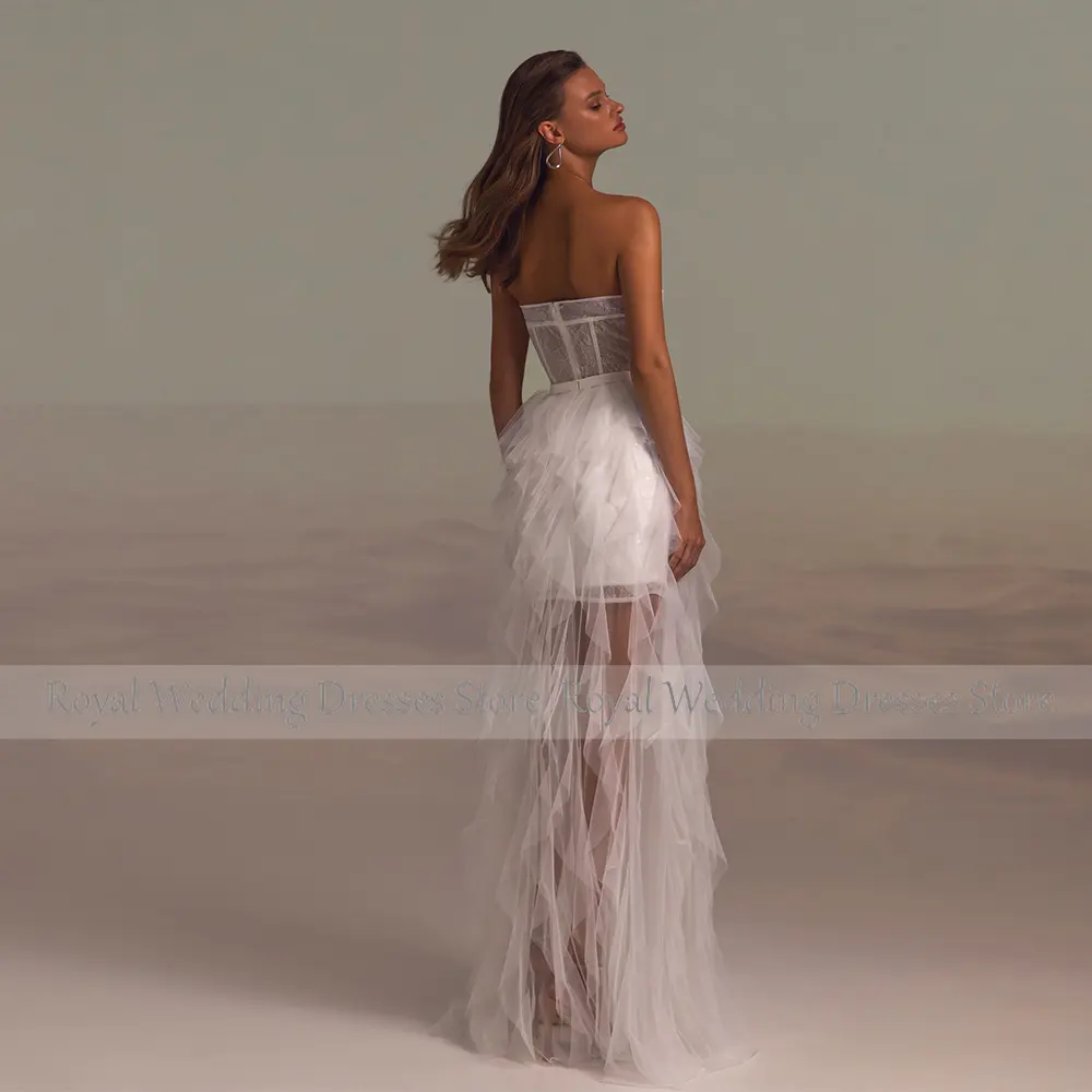 Wedding Dress Boho Bohemian White Net Ruffles Wedding Party Sheath Strapless Long Dresses Gowns for Women 2024 Bride