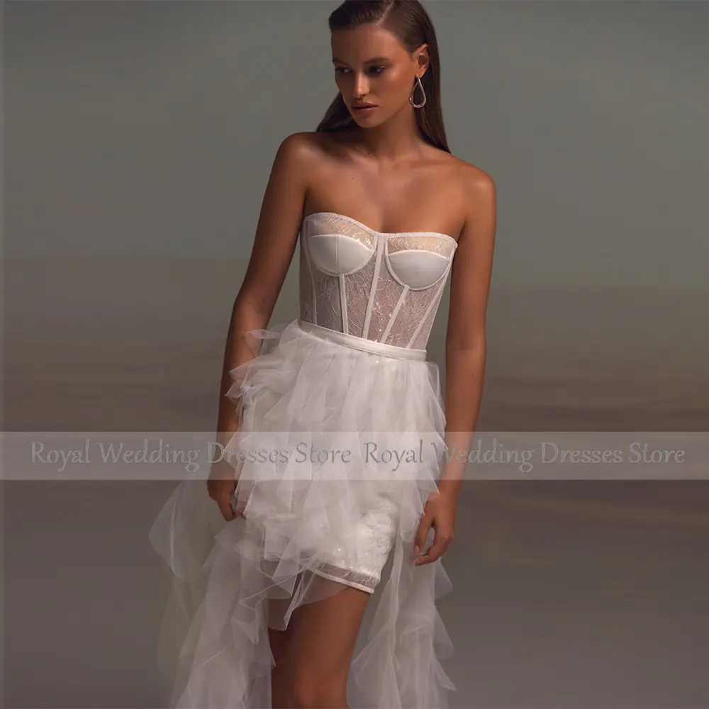 Wedding Dress Boho Bohemian White Net Ruffles Wedding Party Sheath Strapless Long Dresses Gowns for Women 2024 Bride