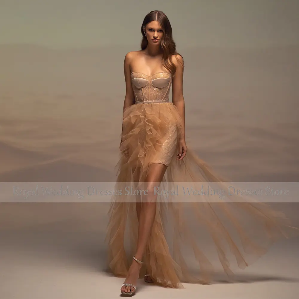 Wedding Dress Boho Bohemian White Net Ruffles Wedding Party Sheath Strapless Long Dresses Gowns for Women 2024 Bride