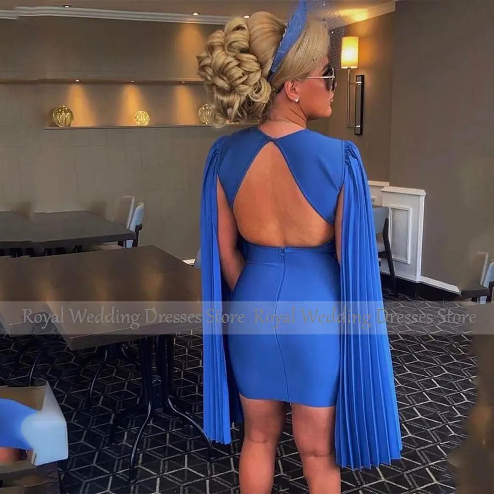 Mini Short Royal Blue Cocktail Dress Sheath Cocktail Gown for Women Cloak Sleeves Holiday Party Gown