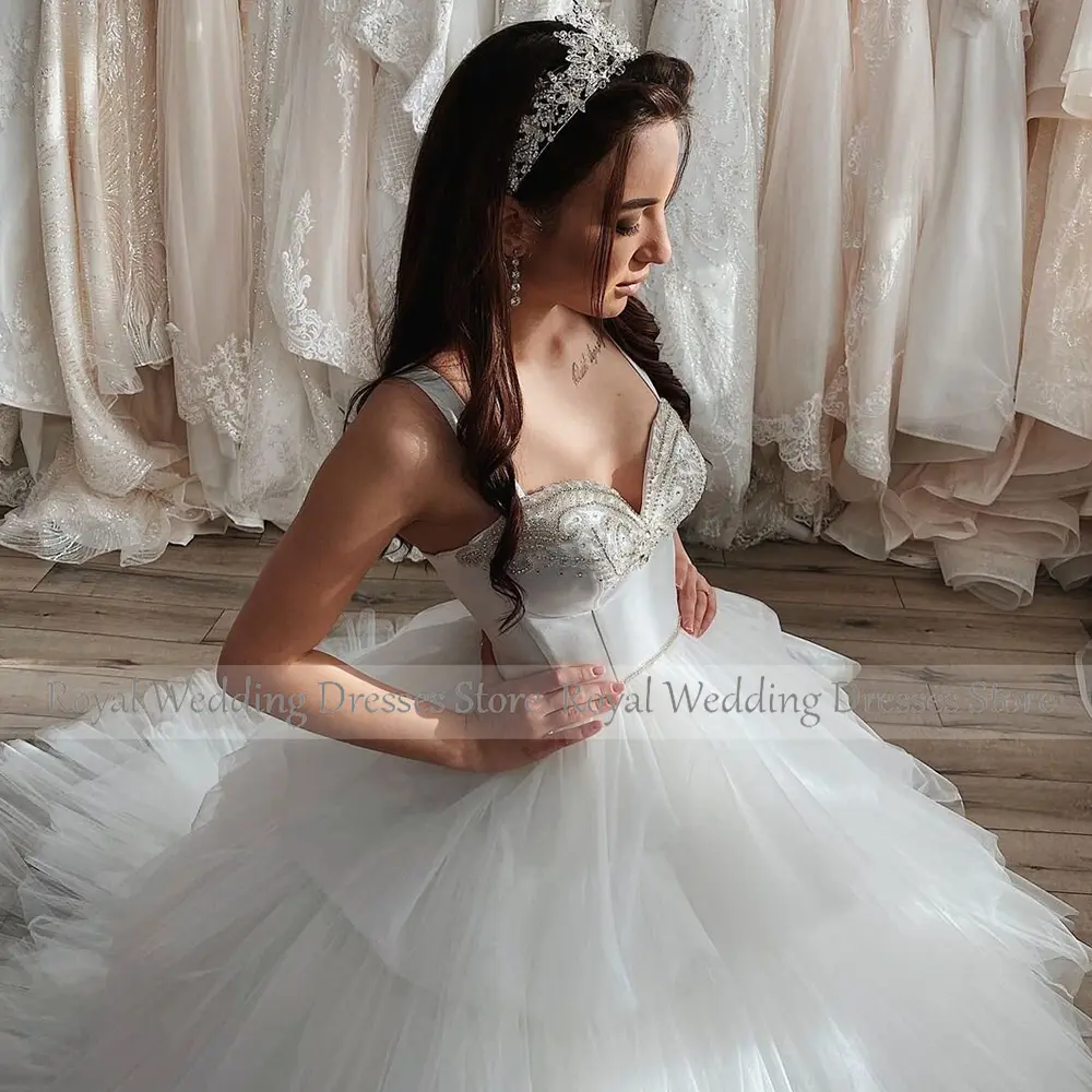 Boho Wedding Dresses Luxury White Net Tiered Beading White Gown A-line Ball Gown Sweetheart 2024 Elegant Party Dresses Woman