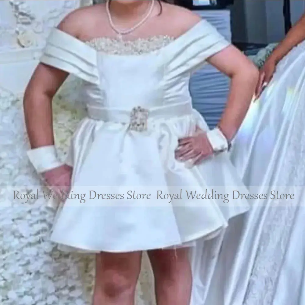 Mini Short Flower girls Dress Off the Shoulder Pearl Sweetheart Belt Ball Gown 2025