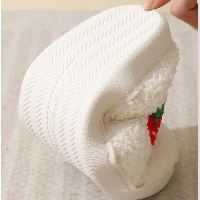 Women Home Cute Cartoon Strawberry Models Cotton Slippers Couple Soft Sole Slip On Suede Slides Winter New Comfort Warm Slippers