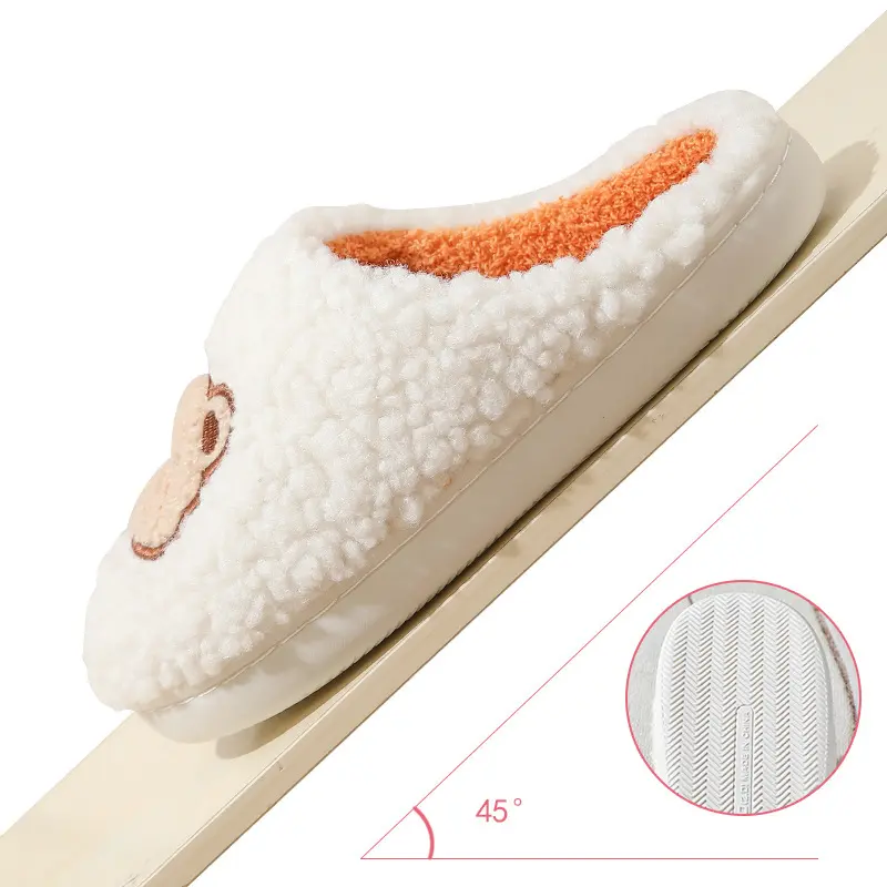 Cartoon Bear Cotton Indoor Home Slippers Woman 2025 Winter Warm Short Plush Slides Non Slip Thick Bottom Couple Bedroom Slippers