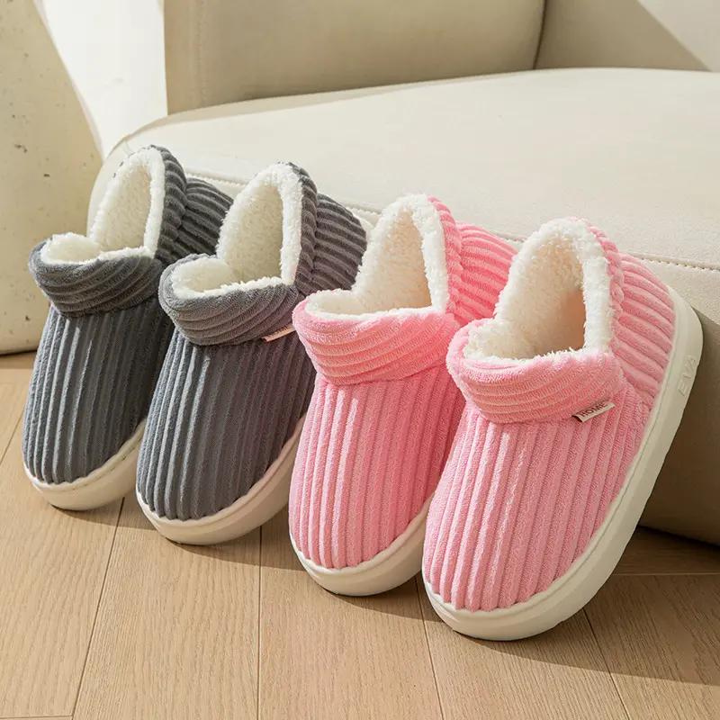 Large 44/45 Winter Warm Furry Slippers for Women Couples Casual Thick Sole Non-Slip Slides Fashion Shoes for Men Bedroom Outdoor