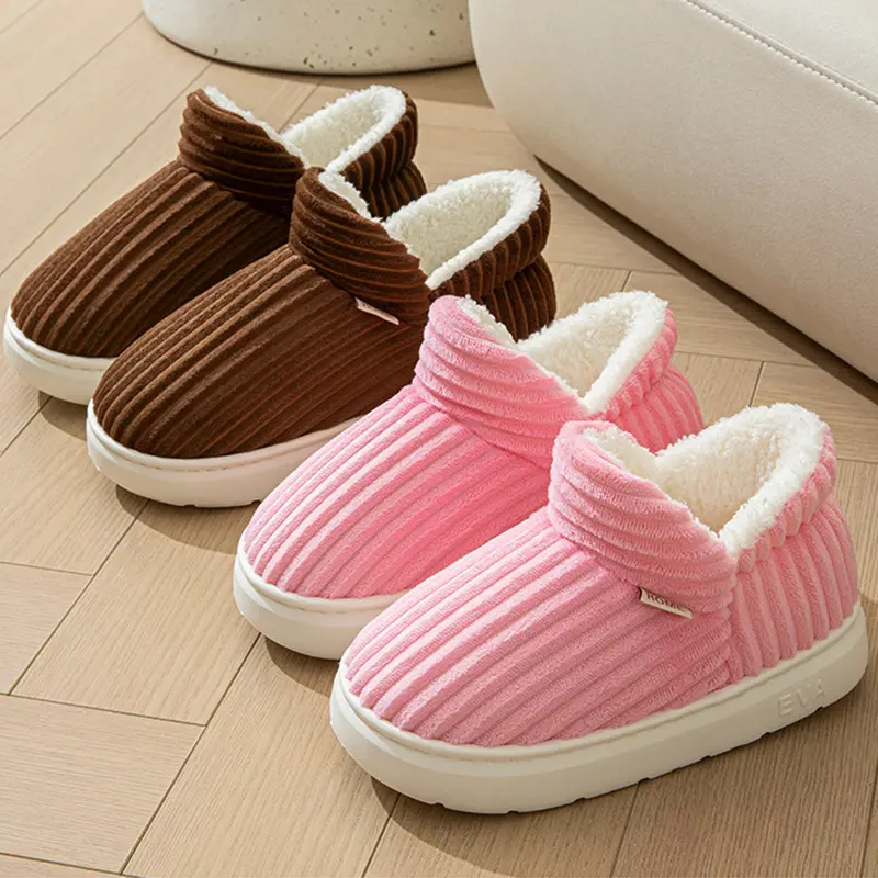 Large 44/45 Winter Warm Furry Slippers for Women Couples Casual Thick Sole Non-Slip Slides Fashion Shoes for Men Bedroom Outdoor