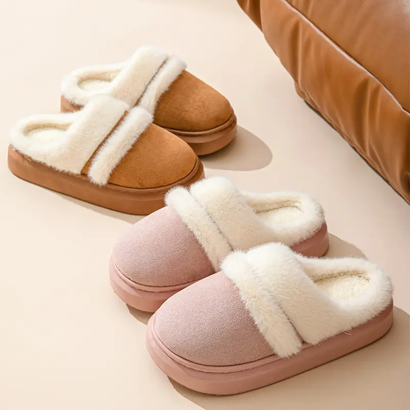2025 New Fur Slippers For Women Winter Fluffy Fashion Warm Thick Sole Plush Cozy Slides Winter Indoor Cotton Platform Shoes