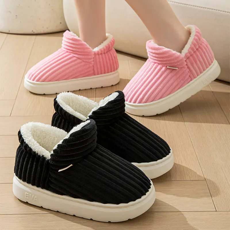 Large 44/45 Winter Warm Furry Slippers for Women Couples Casual Thick Sole Non-Slip Slides Fashion Shoes for Men Bedroom Outdoor