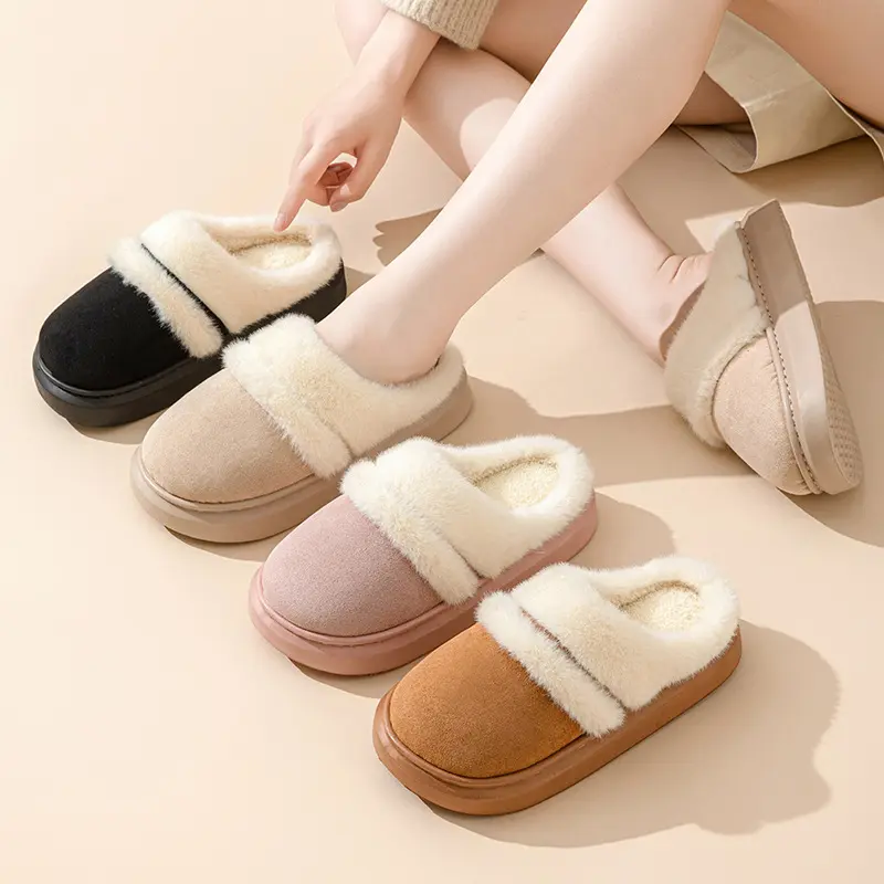 2025 New Fur Slippers For Women Winter Fluffy Fashion Warm Thick Sole Plush Cozy Slides Winter Indoor Cotton Platform Shoes