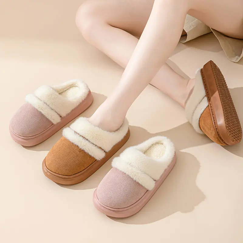 2025 New Fur Slippers For Women Winter Fluffy Fashion Warm Thick Sole Plush Cozy Slides Winter Indoor Cotton Platform Shoes