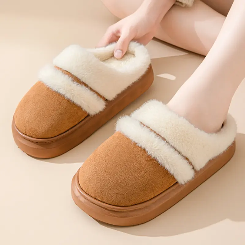 2025 New Fur Slippers For Women Winter Fluffy Fashion Warm Thick Sole Plush Cozy Slides Winter Indoor Cotton Platform Shoes