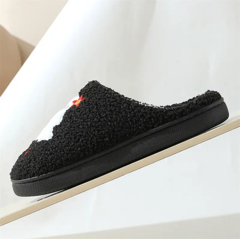 Cute Cartoon Ghost Halloween Home Slippers Comfort Soft Sole Non Slip Indoor Slides Punk Black Warm Short Plush Couple Slippers