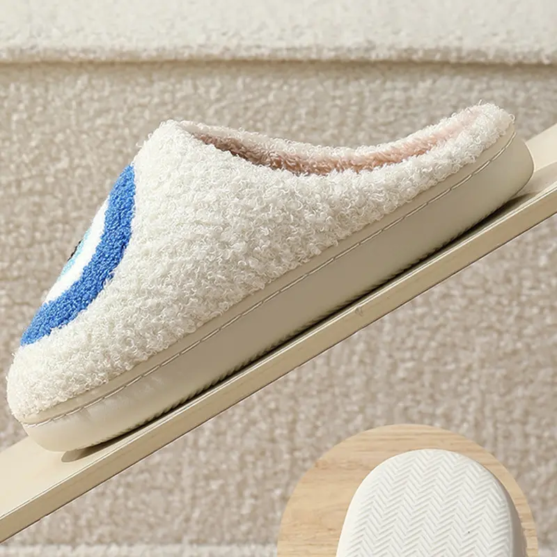 Gothic Demon Eye Embroidery Indoor Slippers Women 2025 Winter Warm Short Plush Home Slides Soft Thick Bottom Non Slip Slippers