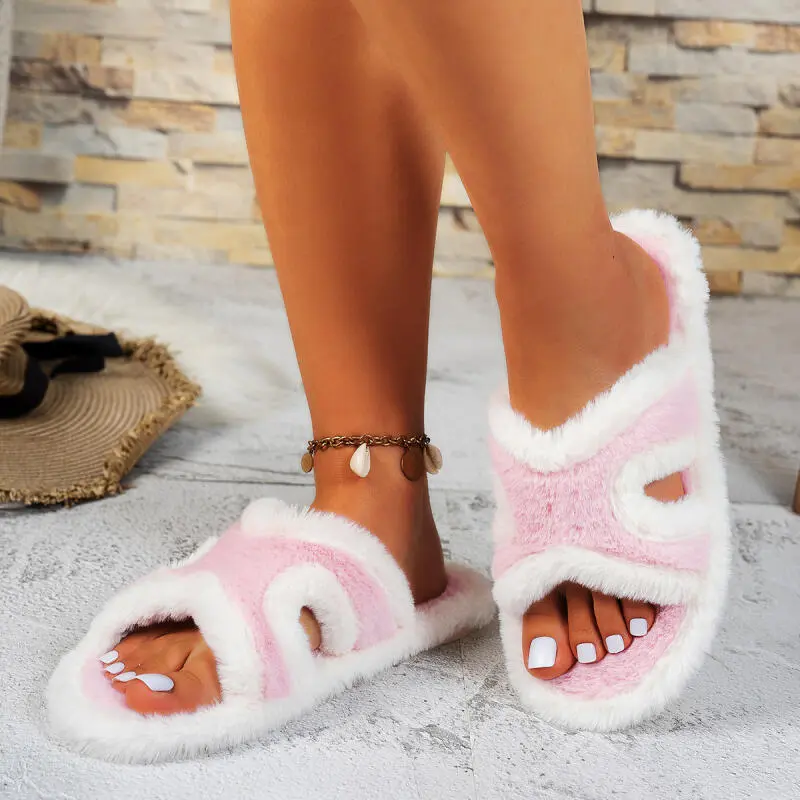 Fashion Mix Color Cotton Slippers Women 2025 Winter Warm Short Plush Indoor Slides Comfort Thick Bottom Non Slip Bedroom Slipper