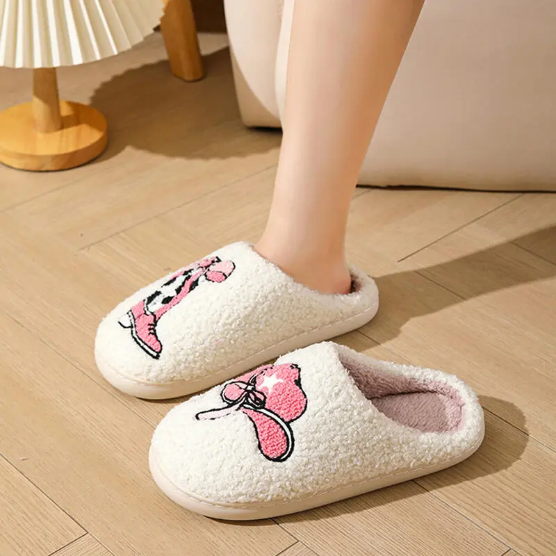 Fashion Mix Color Embroidery Cotton Indoor Slippers Women 2025 Winter Comfort Non Slip Bedroom Slides Warm Short Plush Slippers