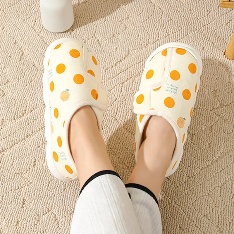 Cute Flower Printed Cotton Postpartum Slippers Women 2025 Autumn Warm Short Plush Indoor Slippers Comfort Soft Non Slip Slides