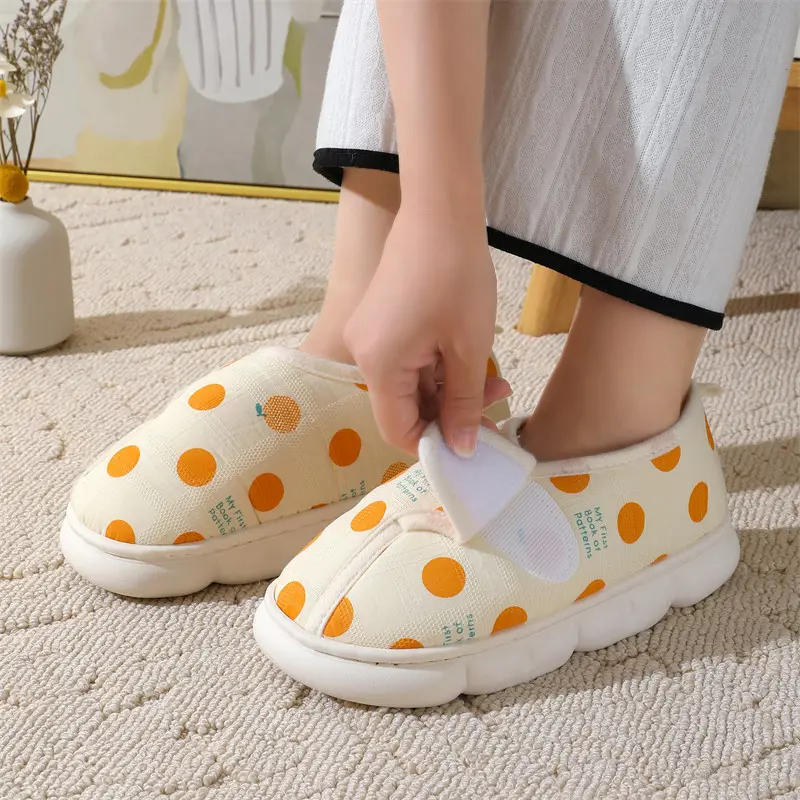 Cute Flower Printed Cotton Postpartum Slippers Women 2025 Autumn Warm Short Plush Indoor Slippers Comfort Soft Non Slip Slides