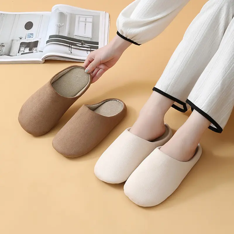 Comfort Soft Sole Cotton Silent Slippers Women 2025 Winter Warm Suede Indoor Slippers Casual Thick Bottom Non Slip Couple Slides