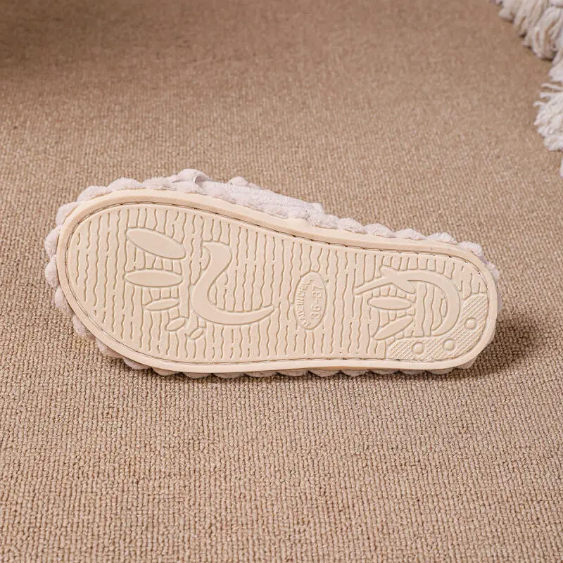 Fashion Bowknot Decoration Corduroy Slippers Women 2025 Winter Warm Cotton Non Slip Indoor Slides Comfort Flat Heel Slippers