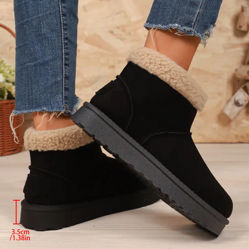 Warm Short Plush Non Slip Snow Boots Women 2025 Winter Fashion Solid Suede Ankle Booties Comfort Thick Bottom Slip On Boots
